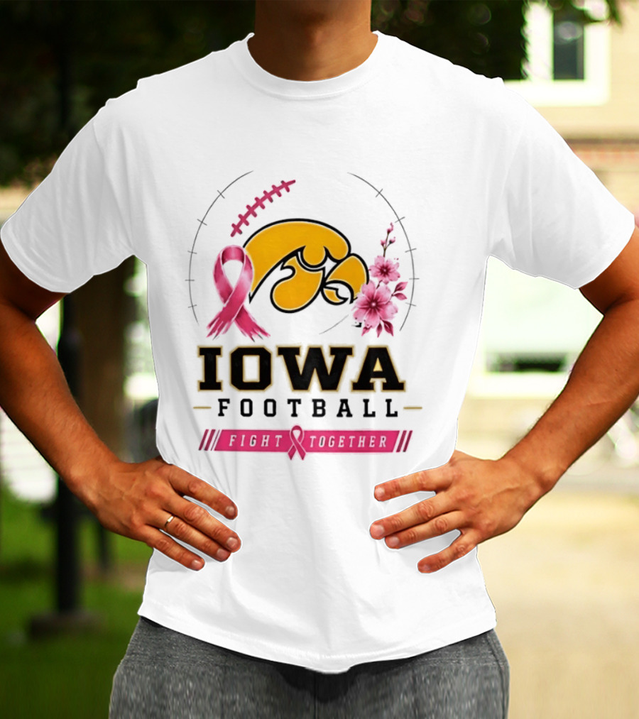 Iowa Hawkeyes Football Pink Ribbon Fight Together Breast Cancer Awareness T-Shirt