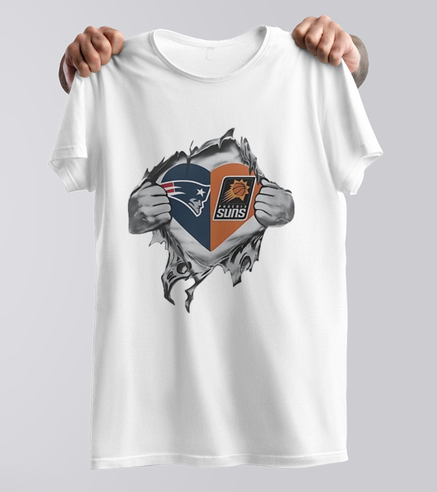 New England Patriots Phoenix Suns Heart Logo Combination T-Shirt