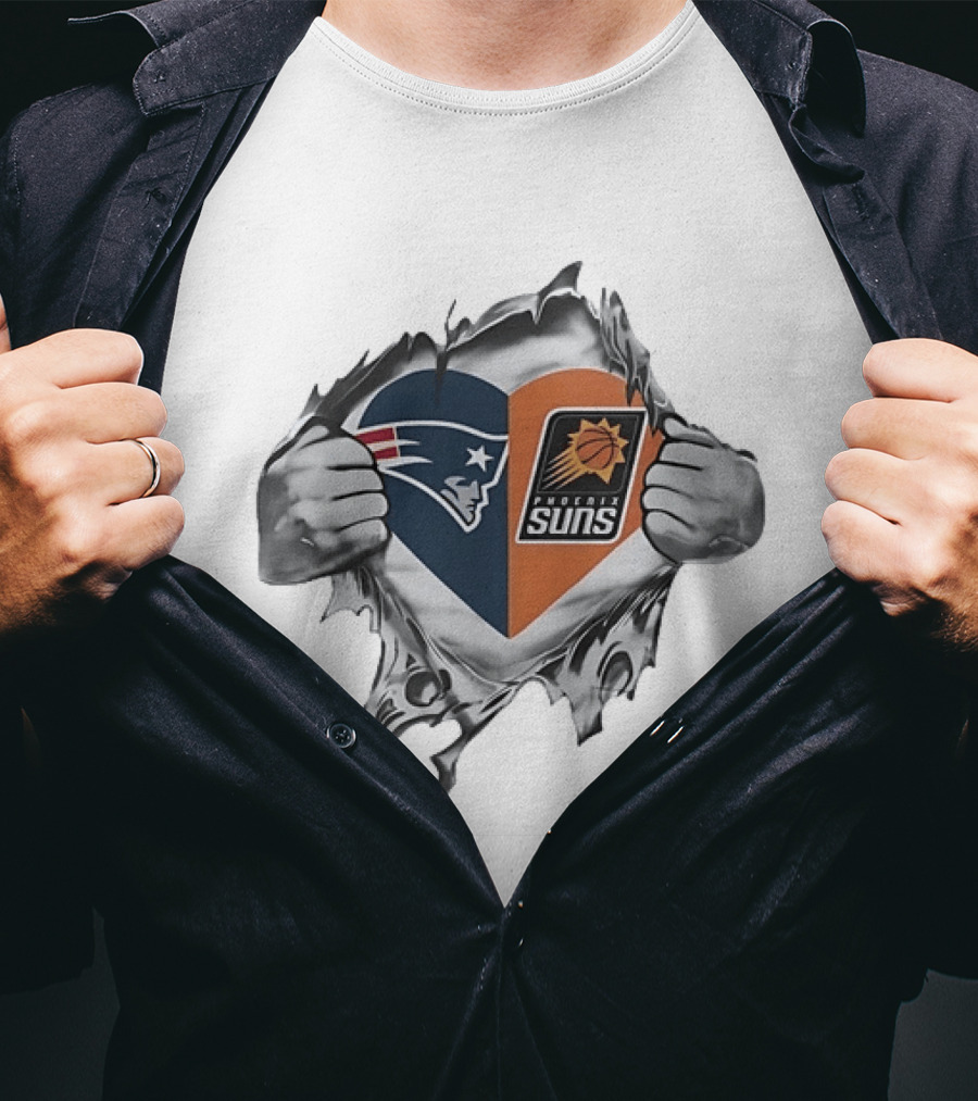 New England Patriots Phoenix Suns Heart Logo Combination T-Shirt