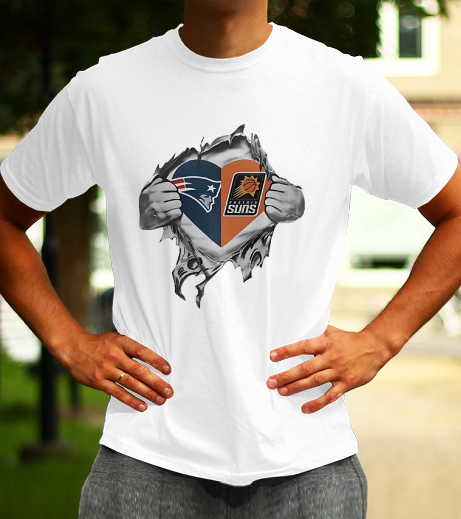 New England Patriots Phoenix Suns Heart Logo Combination T-Shirt