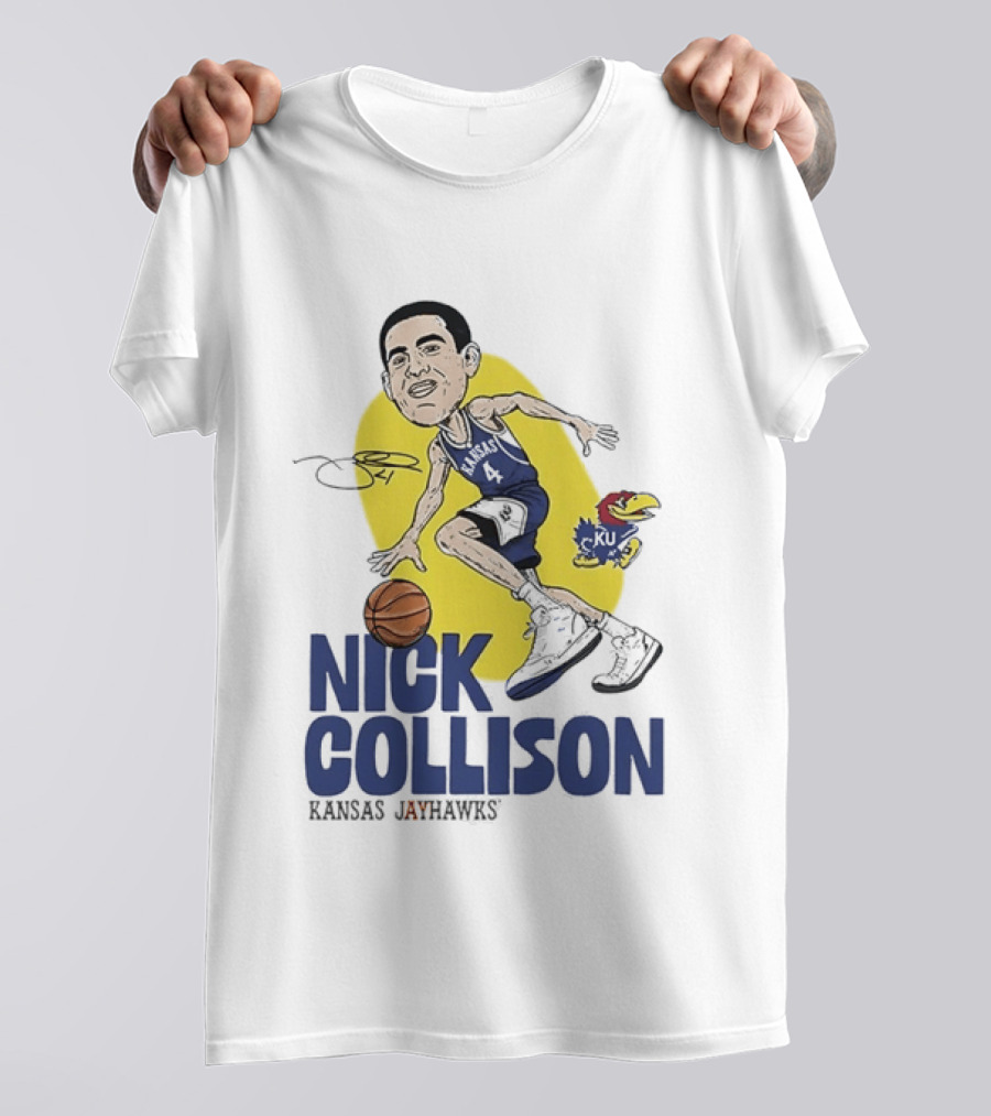 Nick Collison Kansas Jayhawks Basketball Caricature With Signature T-Shirt