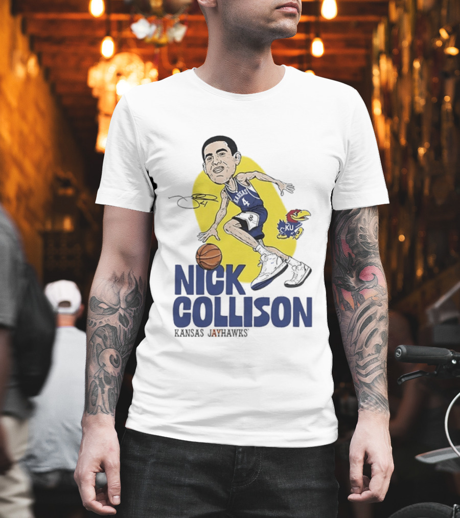 Nick Collison Kansas Jayhawks Basketball Caricature With Signature T-Shirt