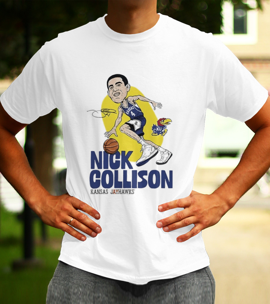 Nick Collison Kansas Jayhawks Basketball Caricature With Signature T-Shirt
