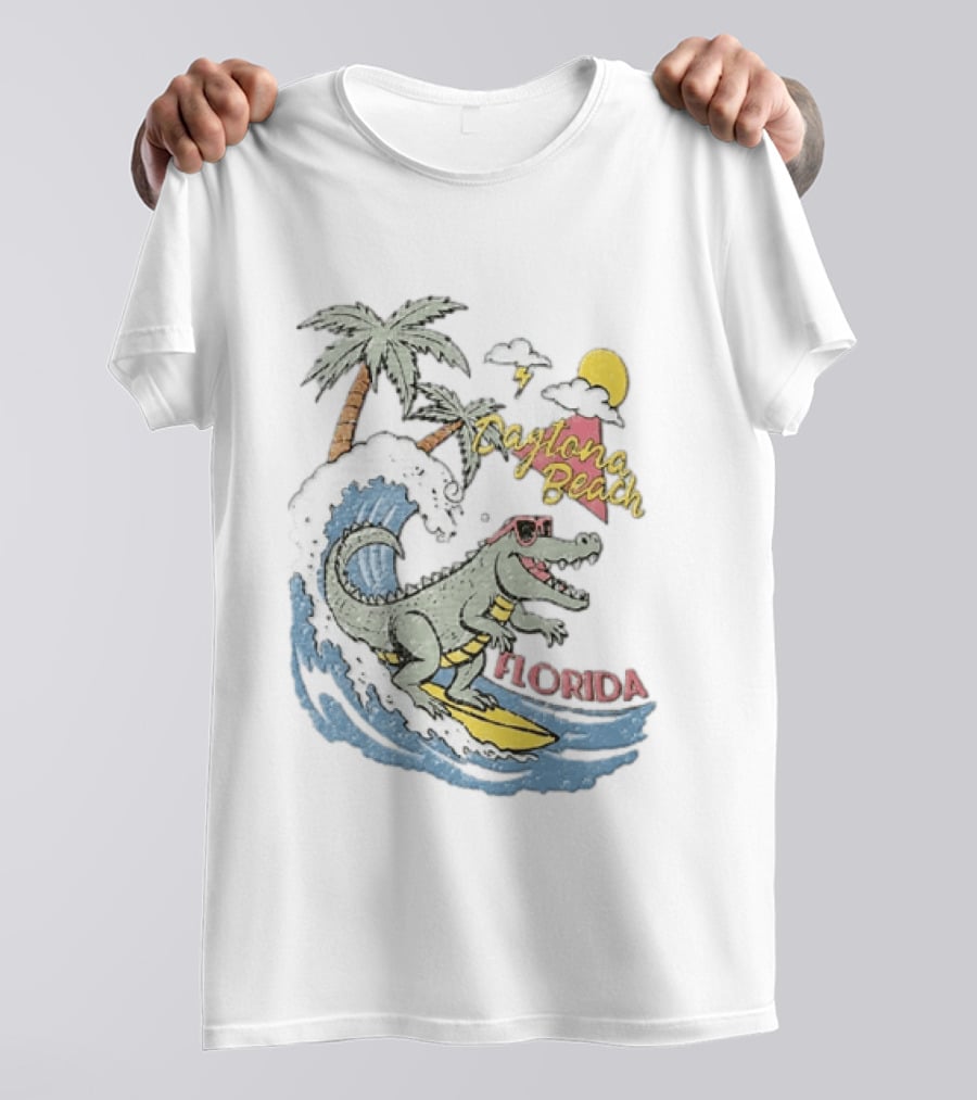 Daytona Beach Florida Surfing Alligator With Palm Trees And Sunglasses T-Shirt