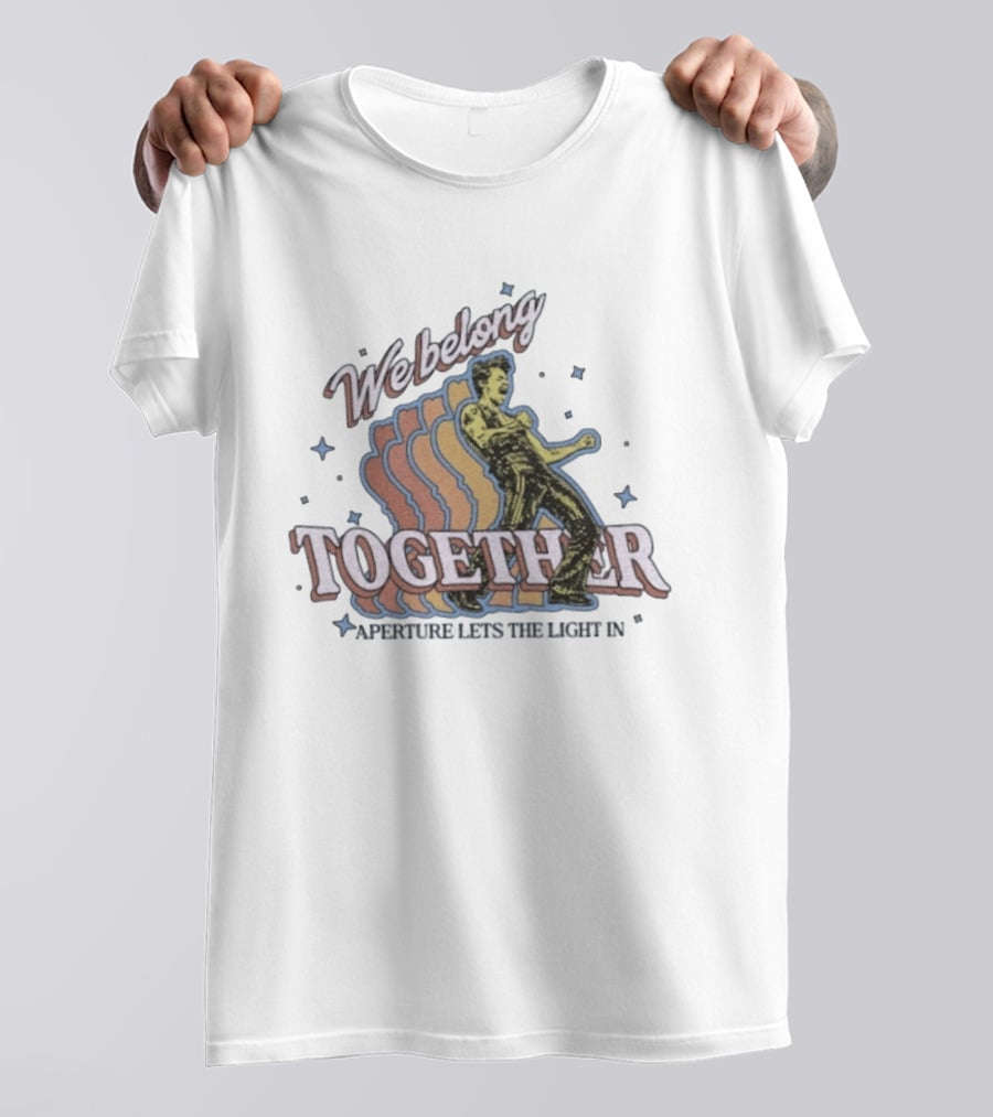 We Belong Together Aperture Lets The Light In Retro Style Dancing Figure With Stars T-Shirt