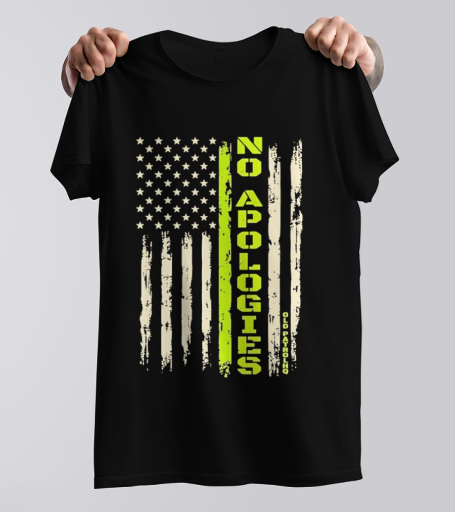No Apologies Old PatrolHQ Distressed American Flag Vertical Stripes Stars T-Shirt
