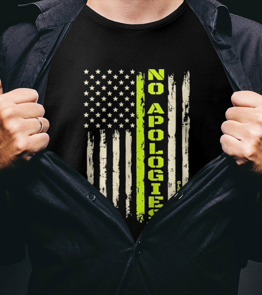 No Apologies Old PatrolHQ Distressed American Flag Vertical Stripes Stars T-Shirt