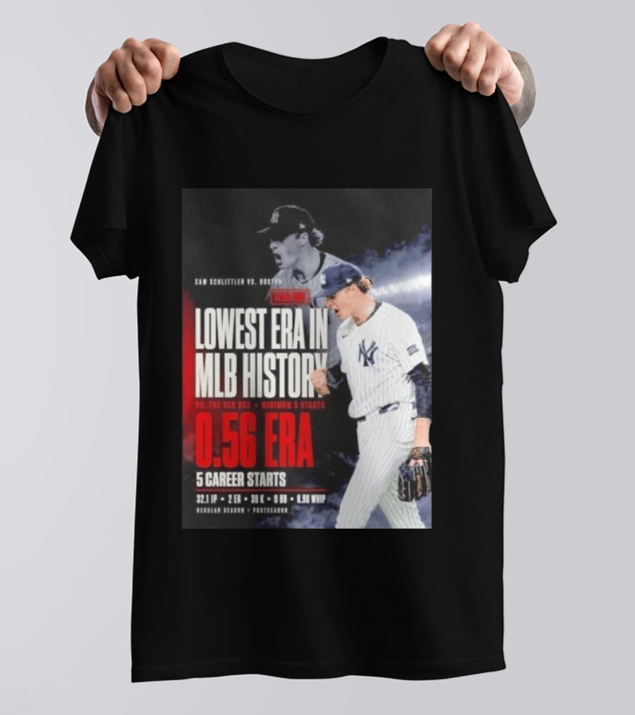 Cam Schlittler Vs Red Sox Lowest ERA MLB History 0.56 ERA Yankees Performance T-Shirt