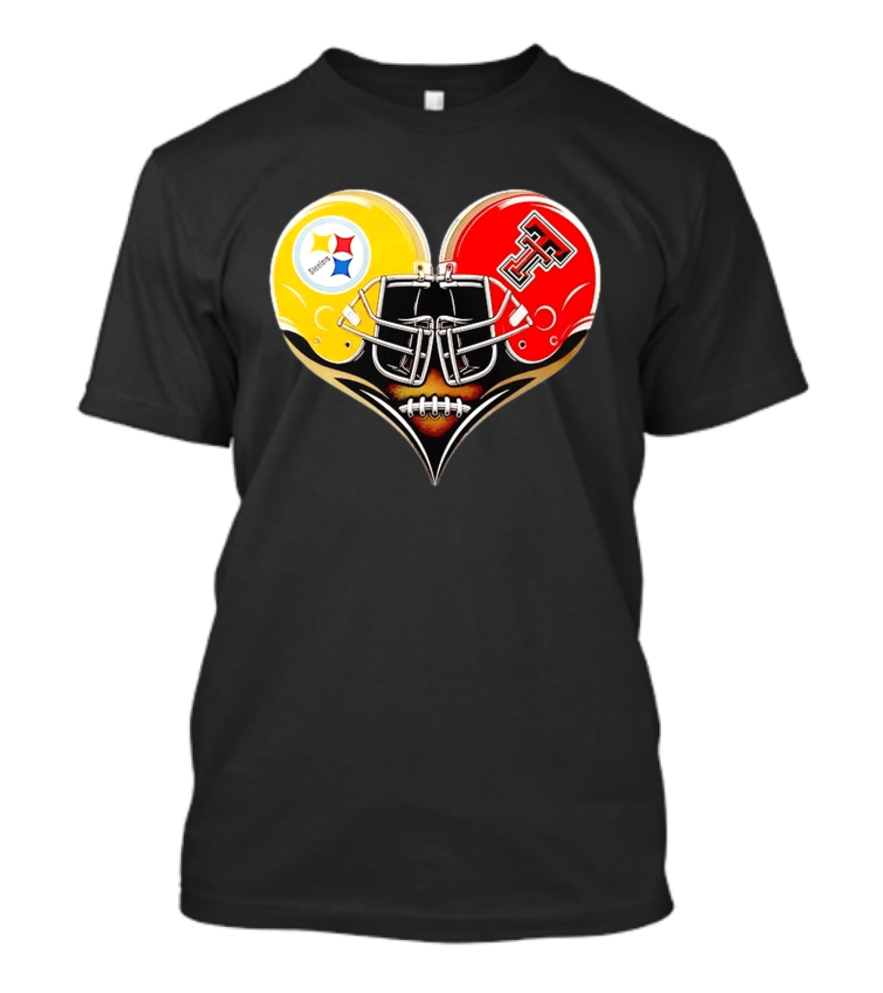 Pittsburgh Steelers Texas Tech Red Raiders Football Helmets Heart T-Shirt