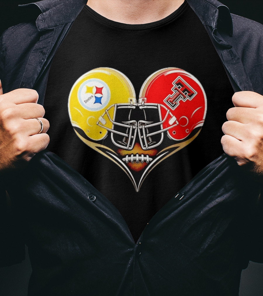 Pittsburgh Steelers Texas Tech Red Raiders Football Helmets Heart T-Shirt