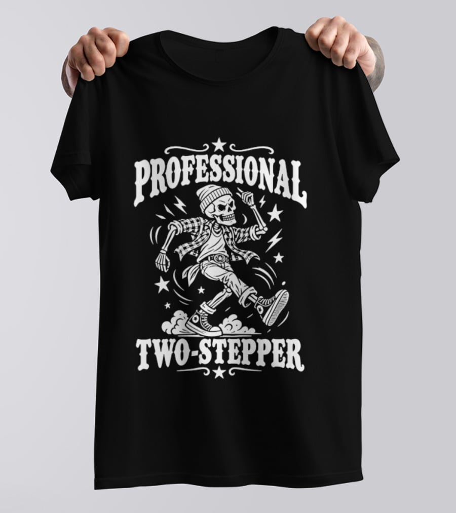 Professional Two Stepper Skeleton Dancer With Stars And Lightning T-Shirt