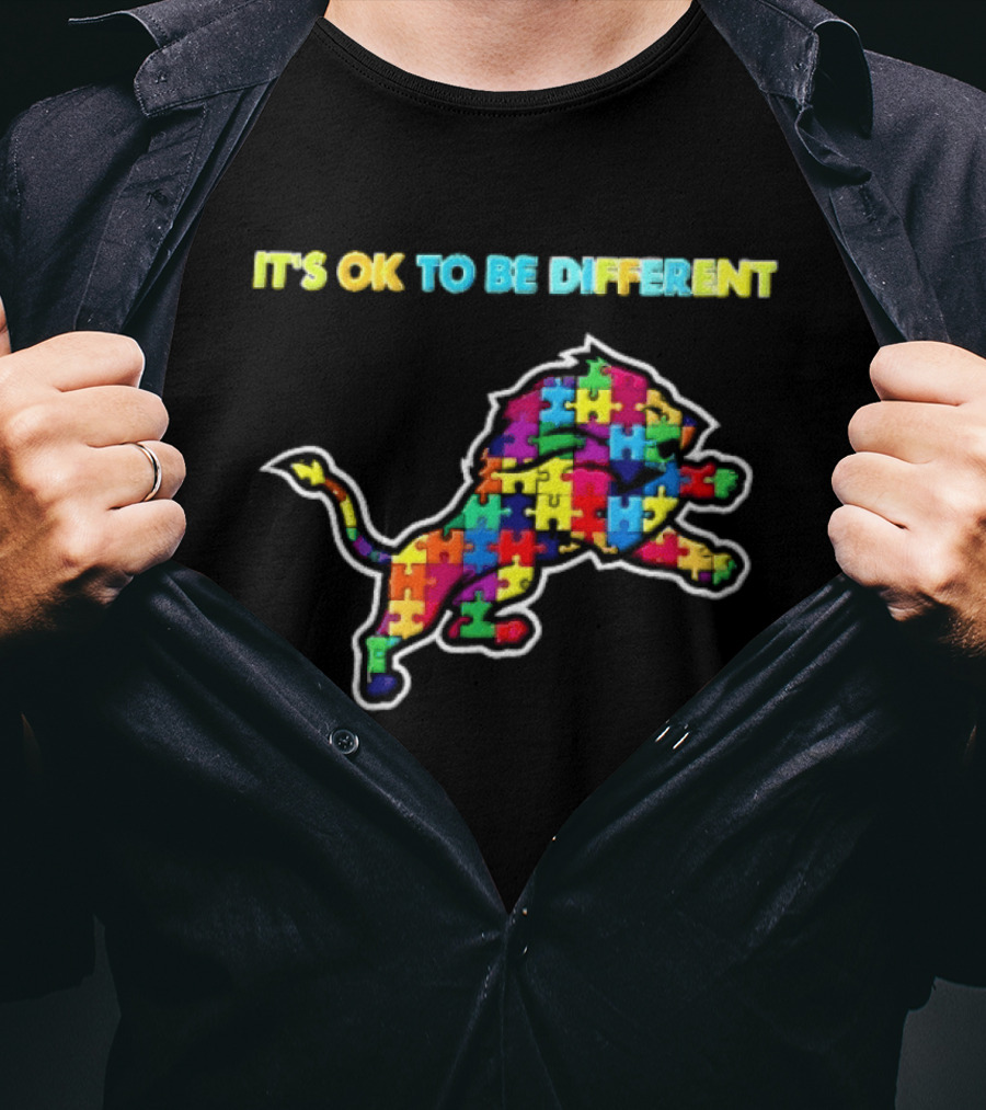 Detroit Lions It's OK To Be Different Colorful Jigsaw Puzzle T-Shirt