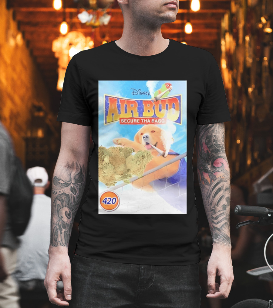 Disney Air Bud Secure Tha Bagg 420 Meme Basketball Dog Smoking T-Shirt