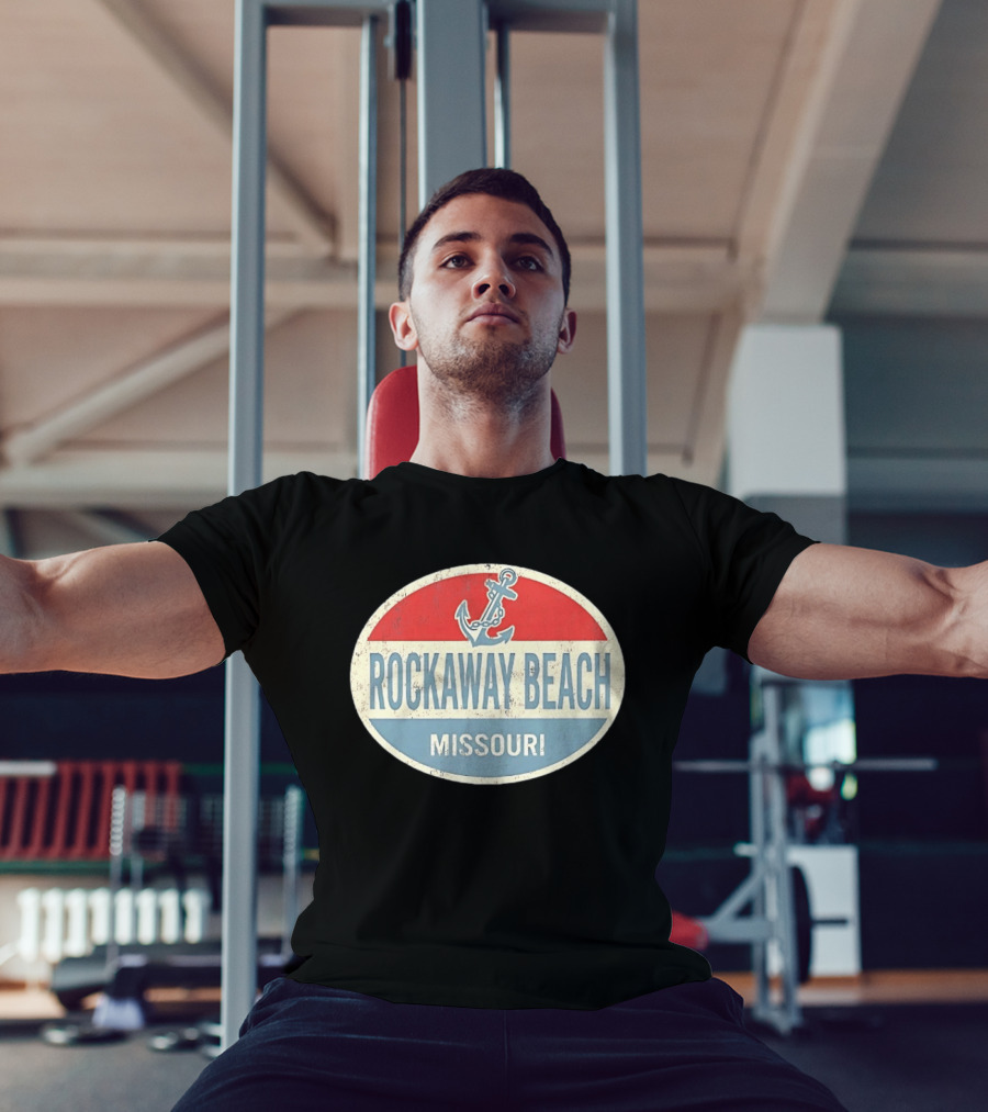 Rockaway Beach Missouri Distressed Anchor Red White Blue Vintage Look T-Shirt