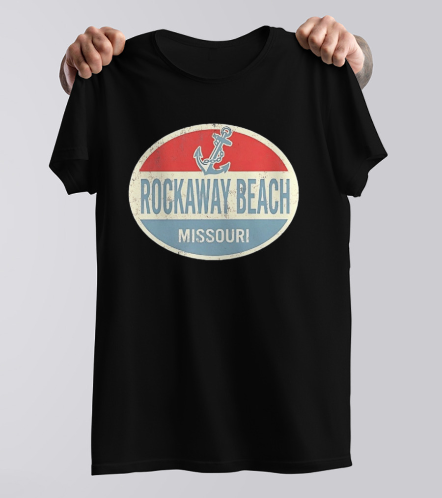 Rockaway Beach Missouri Distressed Anchor Red White Blue Vintage Look T-Shirt