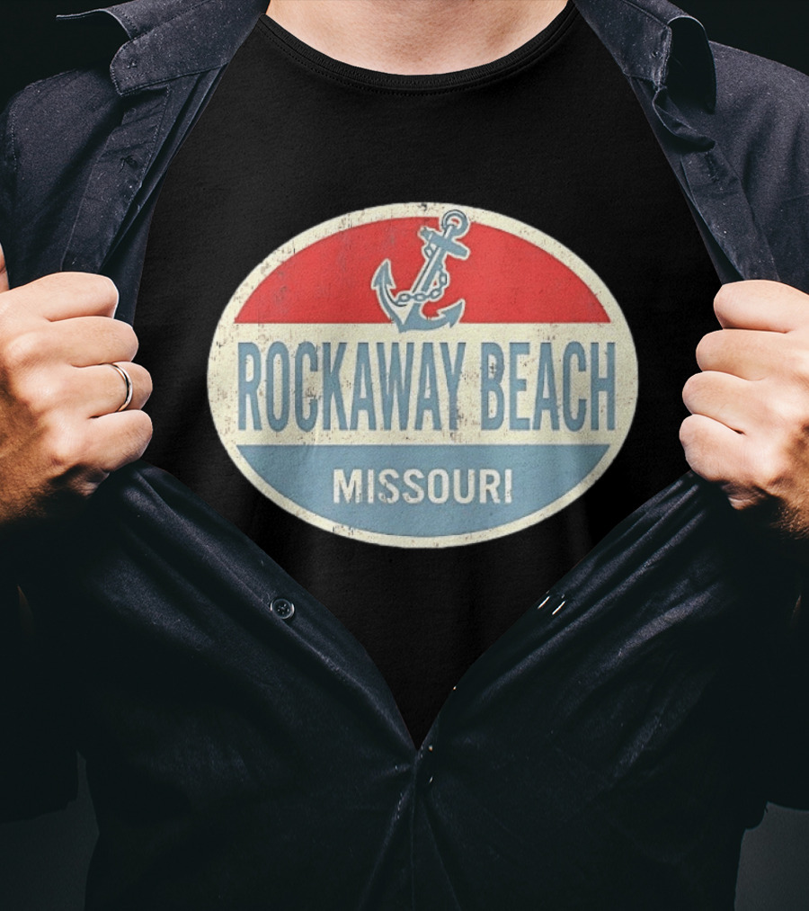 Rockaway Beach Missouri Distressed Anchor Red White Blue Vintage Look T-Shirt