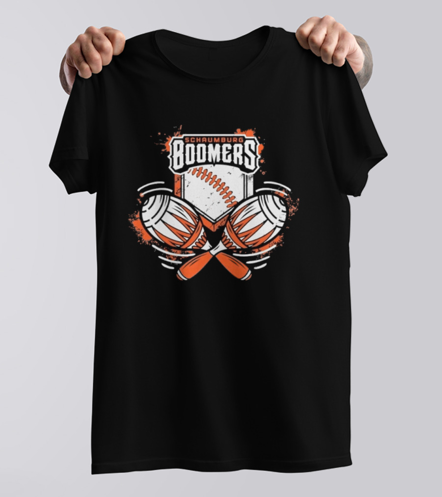 Schaumburg Boomers Baseball Distressed Emblem With Bats And Ball T-Shirt