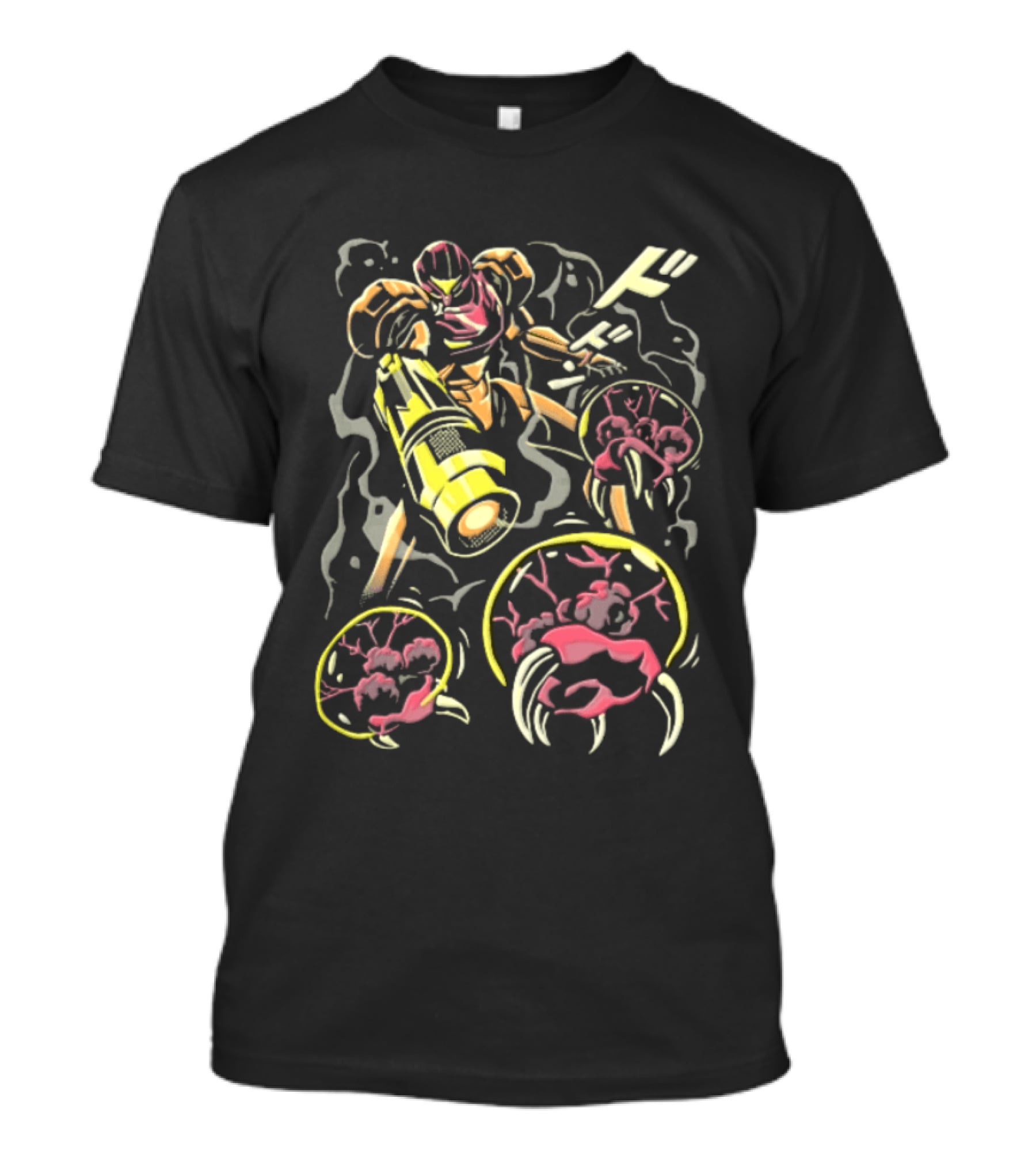 Dodon Armored Sci Fi Bounty Hunter Arm Cannon Alien Parasites Manga Line T-Shirt