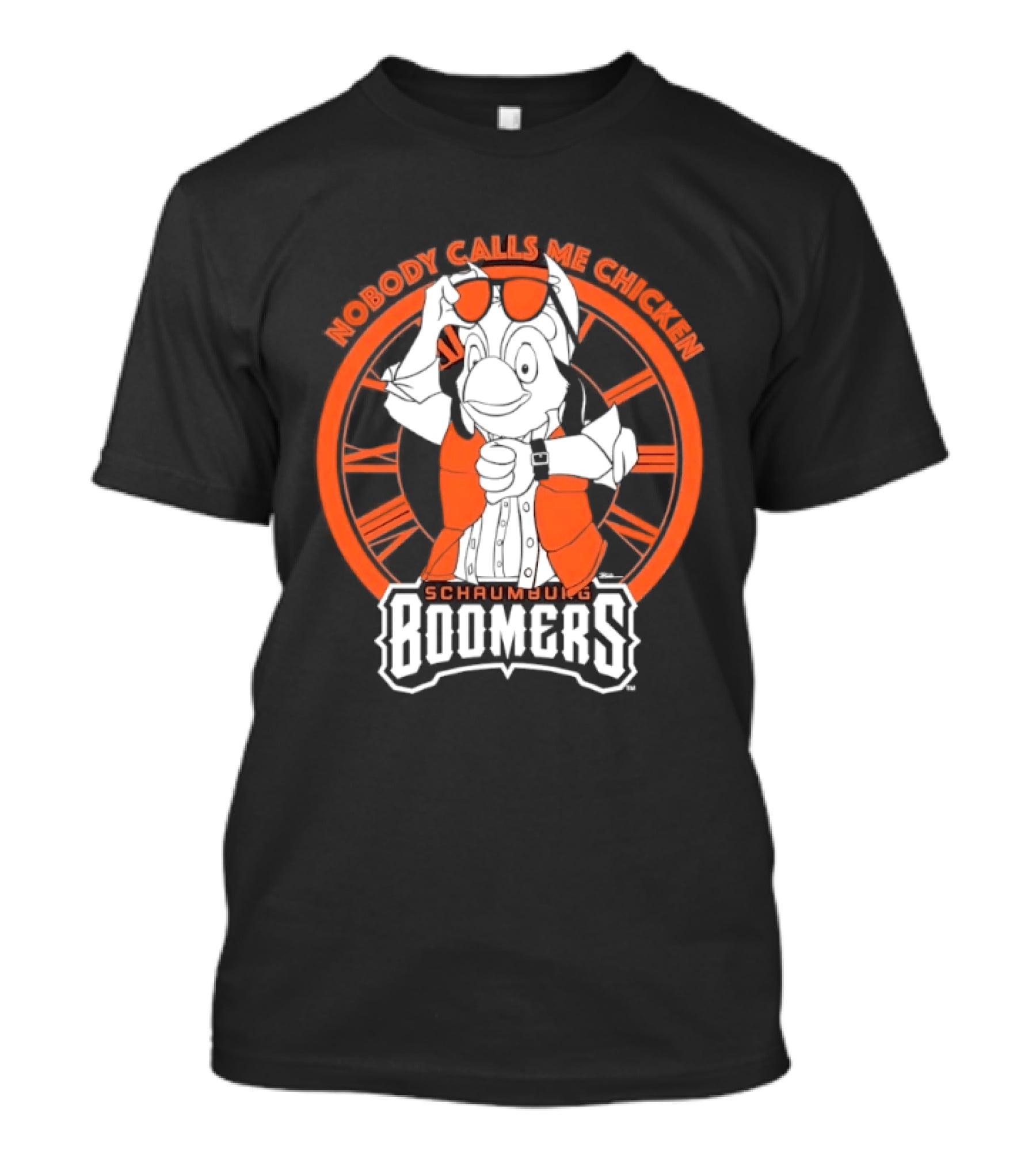 Schaumburg Boomers Nobody Calls Me Chicken Baseball Team Orange And White T-Shirt