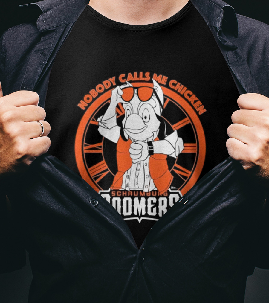 Schaumburg Boomers Nobody Calls Me Chicken Baseball Team Orange And White T-Shirt