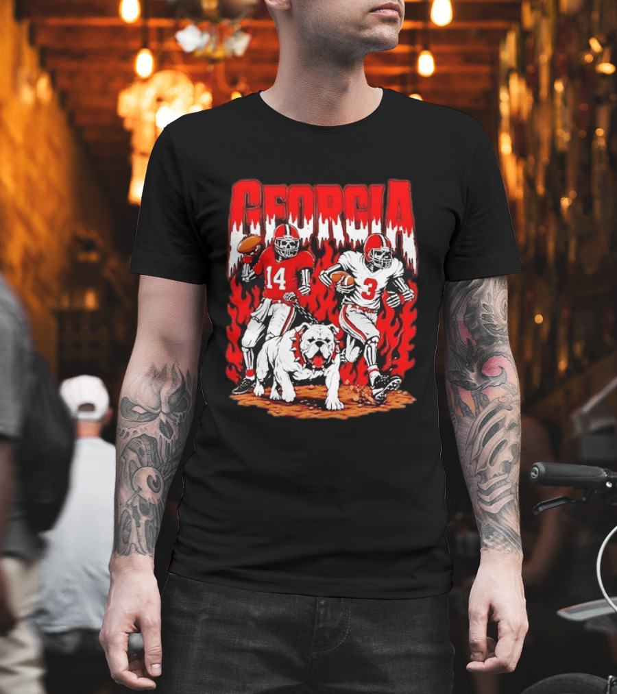 Georgia Bulldogs Football Skeleton Players 14 And 3 With Bulldog T-Shirt