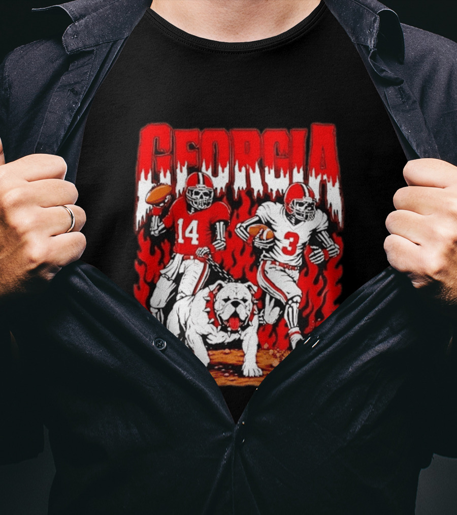 Georgia Bulldogs Football Skeleton Players 14 And 3 With Bulldog T-Shirt