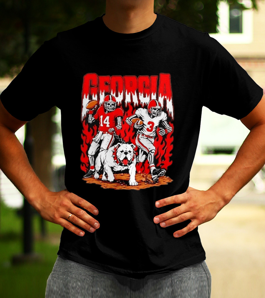 Georgia Bulldogs Football Skeleton Players 14 And 3 With Bulldog T-Shirt