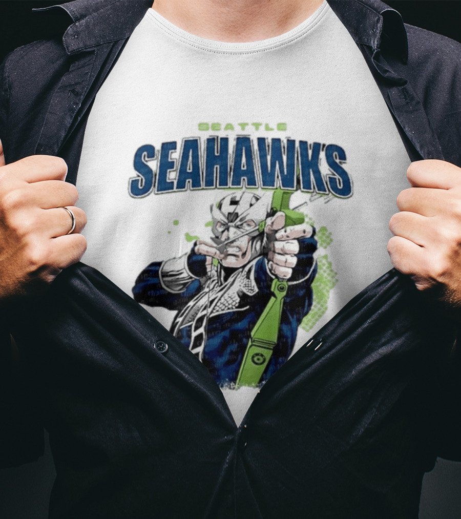 Seattle Seahawks Hawkeye Collaboration NFL Marvel T-Shirt