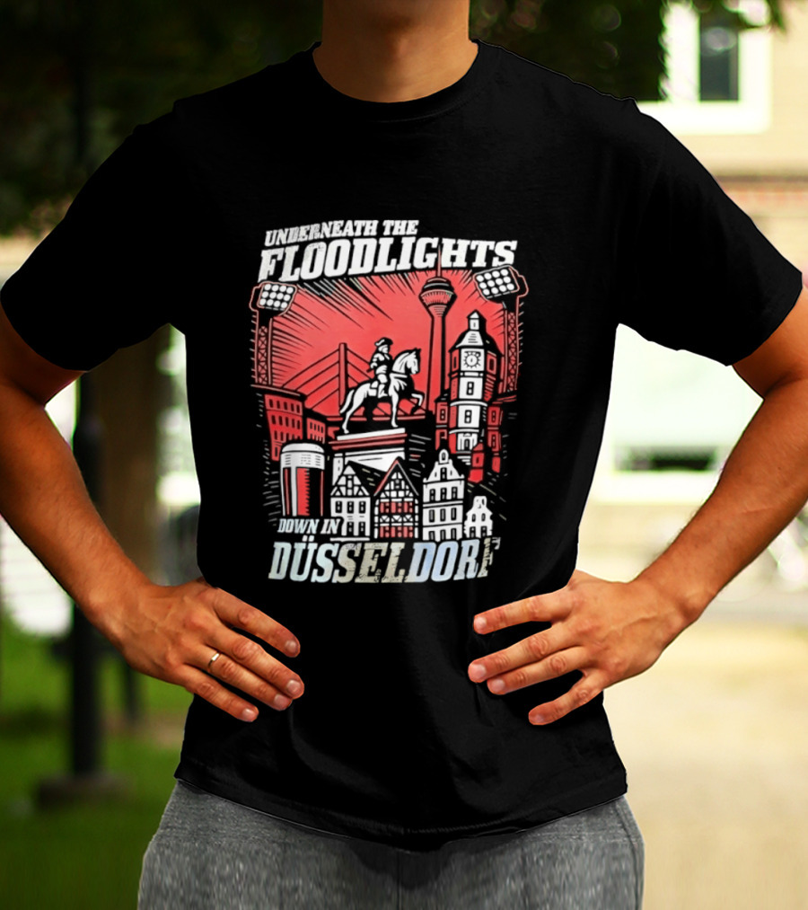 Underneath The Floodlights Düsseldorf Skyline And Equine Monument T-Shirt
