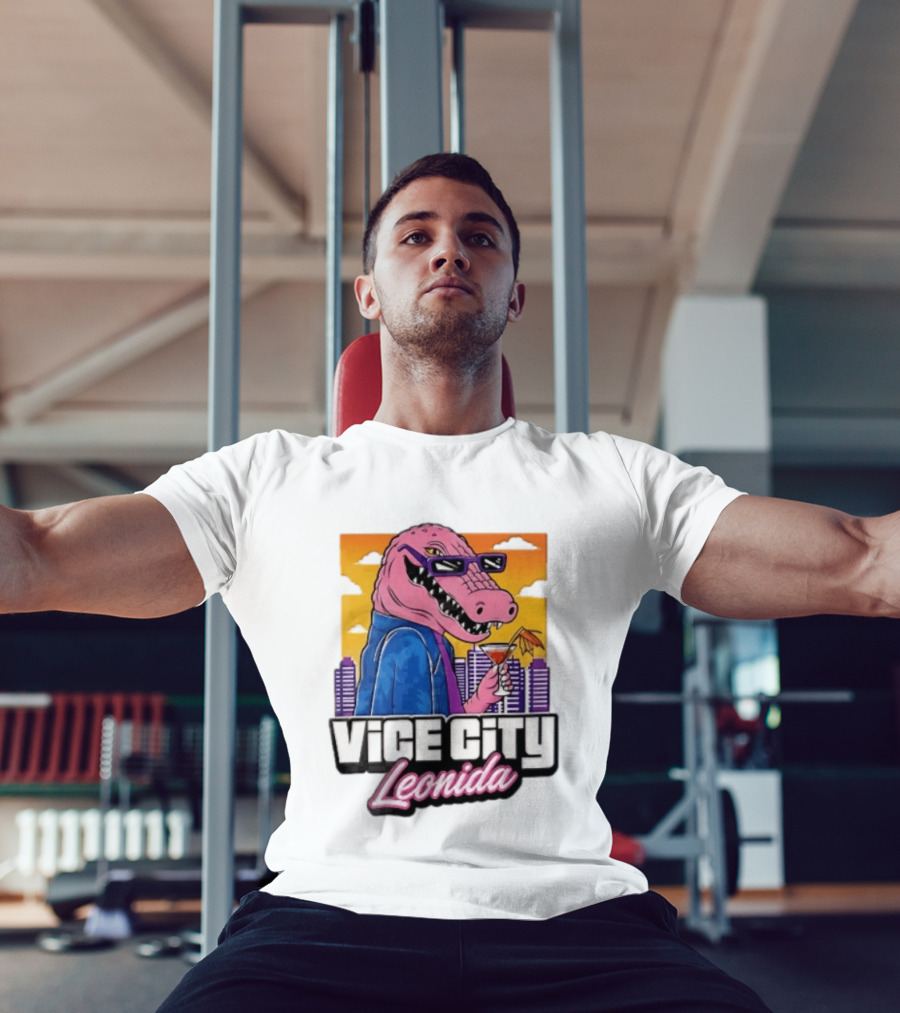 Vice City Leonida Pink Alligator Sunglasses Cocktail Cityscape T-Shirt