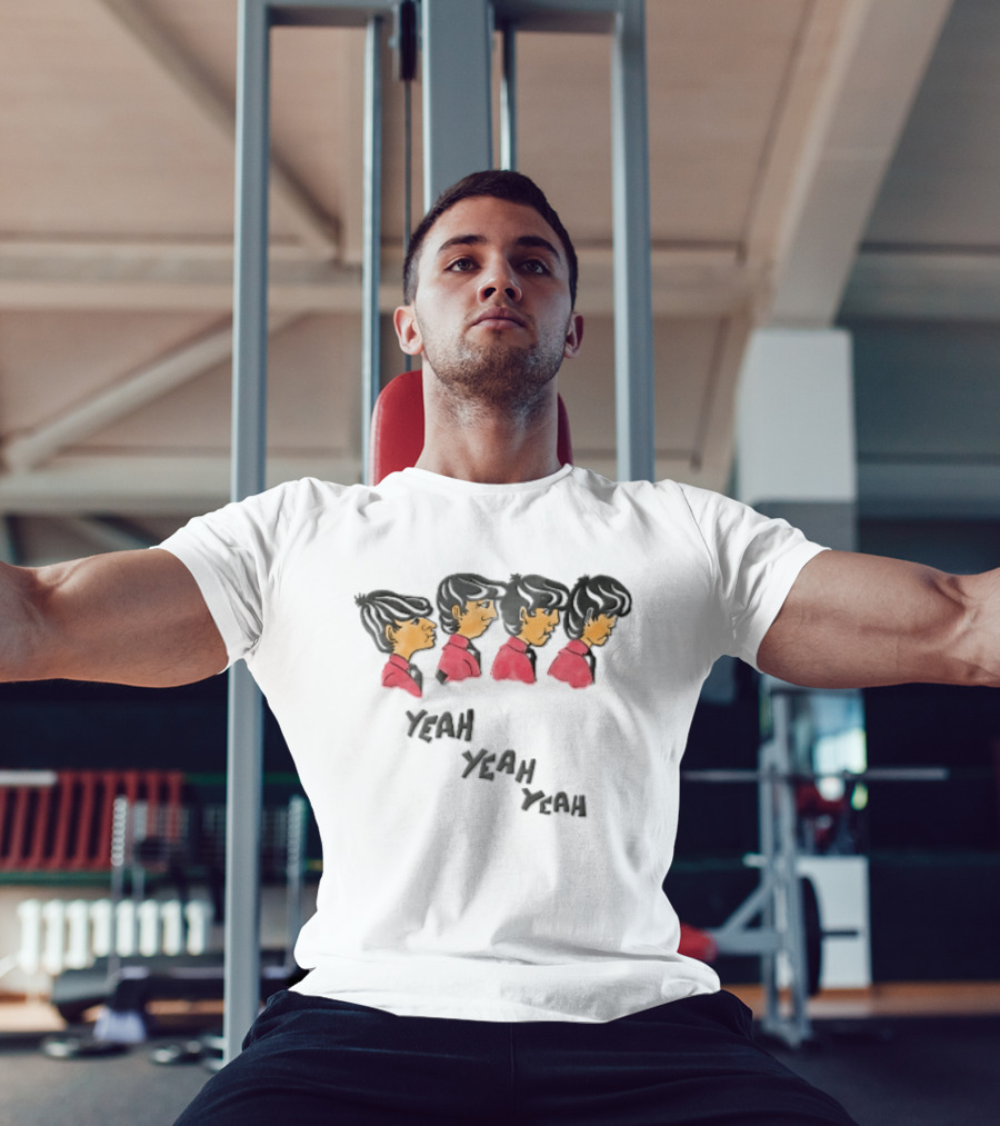 Yeah Yeah Yeah Cartoon Caricatures Four Men Red T-Shirt