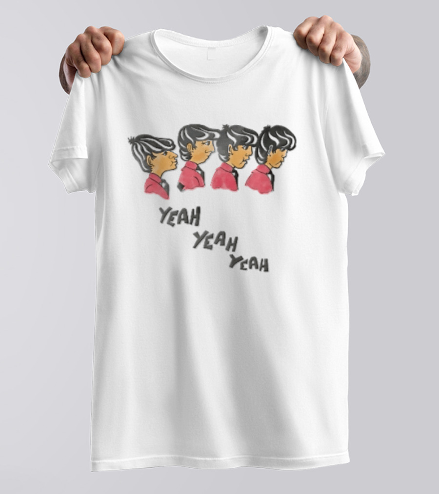 Yeah Yeah Yeah Cartoon Caricatures Four Men Red T-Shirt