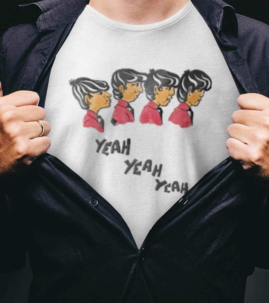 Yeah Yeah Yeah Cartoon Caricatures Four Men Red T-Shirt