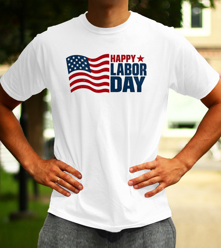 Happy Labor Day Distressed American Flag Stars Stripes T-Shirt