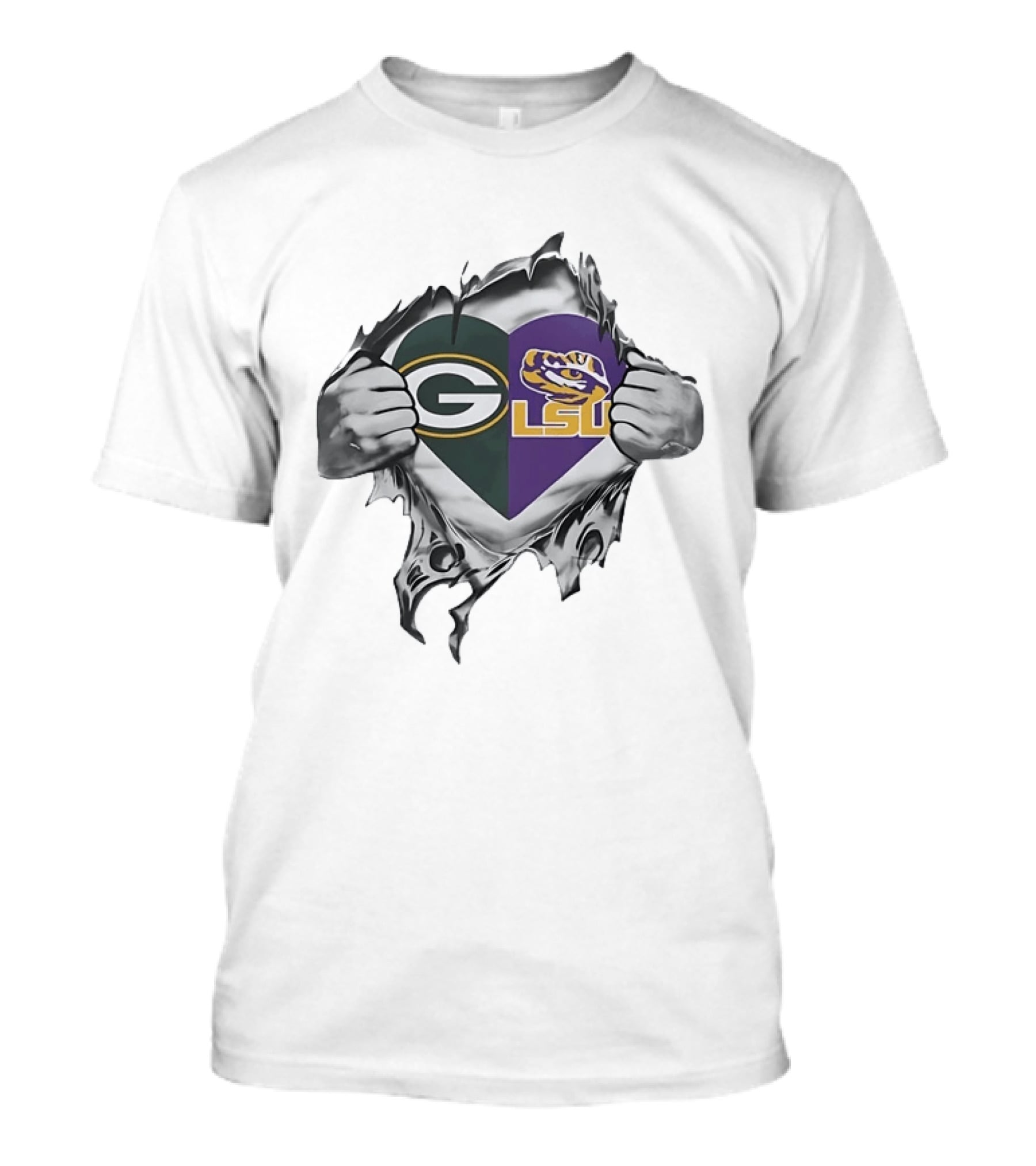 Green Bay Packers LSU Tigers Heart T-Shirt