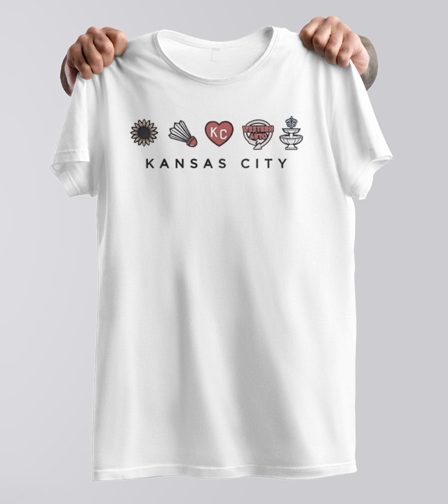 Kansas City Sunflower Shuttlecock Heart KC Western Auto Fountain T-Shirt