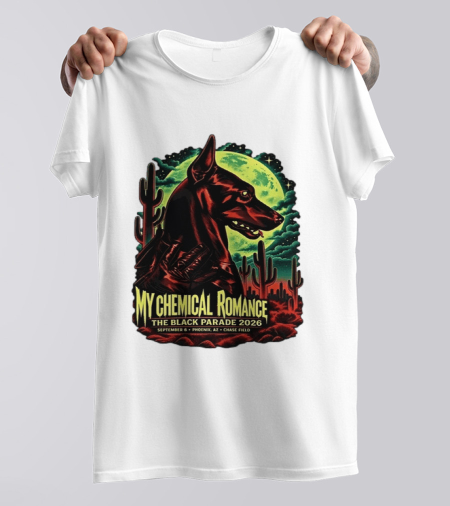 My Chemical Romance The Black Parade 2026 September 6 Phoenix AZ Chase Field Cactus And Dog Moon Scene T-Shirt