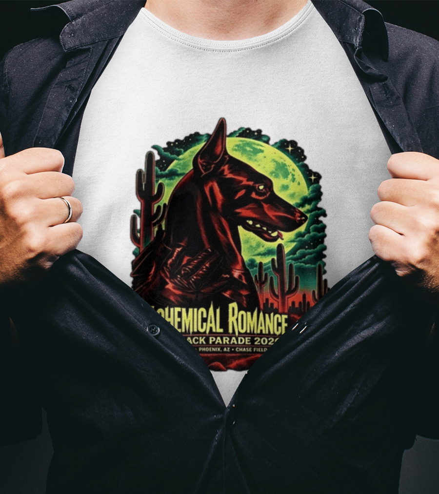My Chemical Romance The Black Parade 2026 September 6 Phoenix AZ Chase Field Cactus And Dog Moon Scene T-Shirt