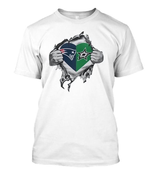 New England Patriots Dallas Stars Heart Split Design Fans T-Shirt