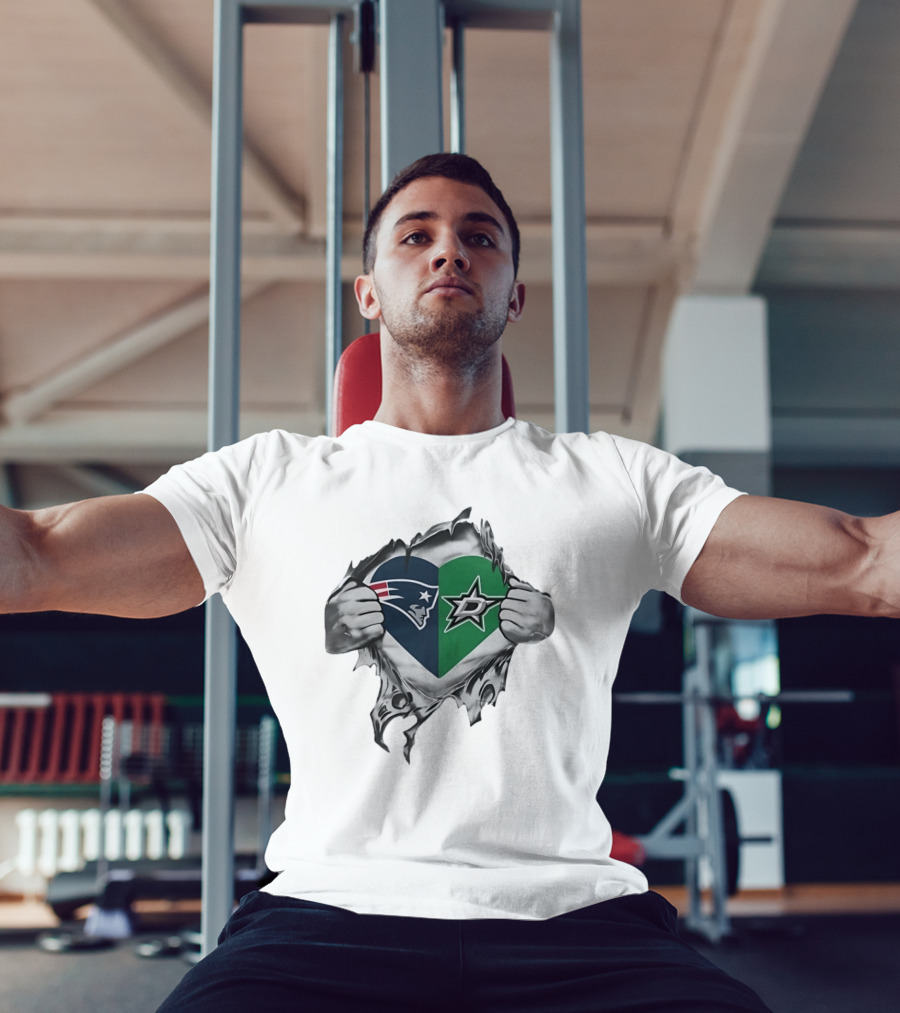 New England Patriots Dallas Stars Heart Split Design Fans T-Shirt