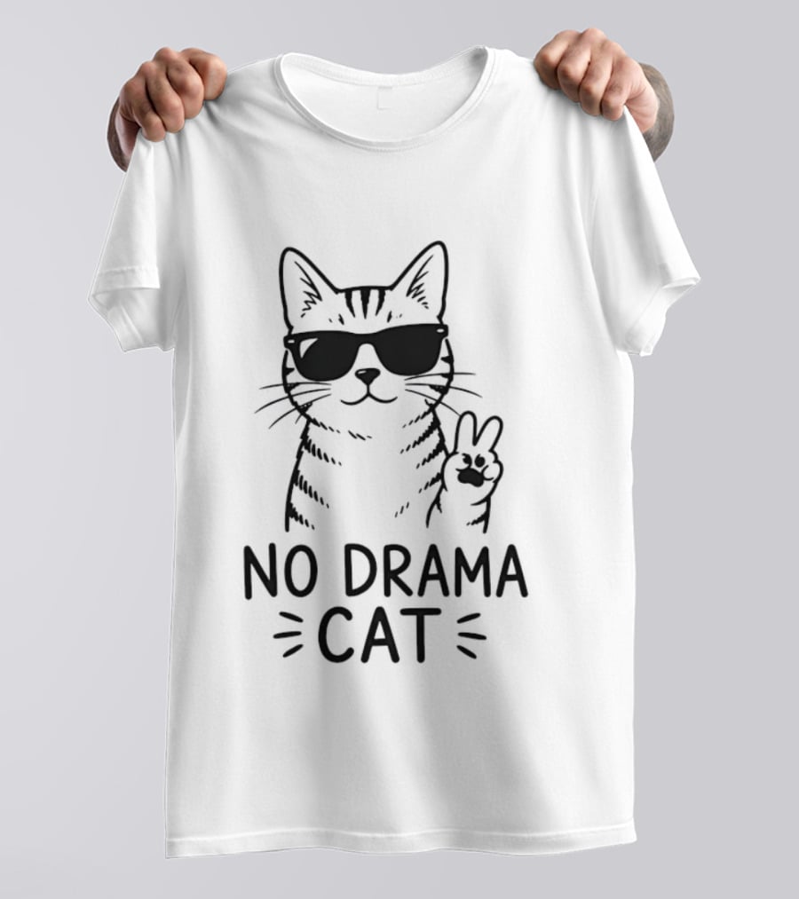 No Drama Cat Sunglasses Peace Sign T-Shirt