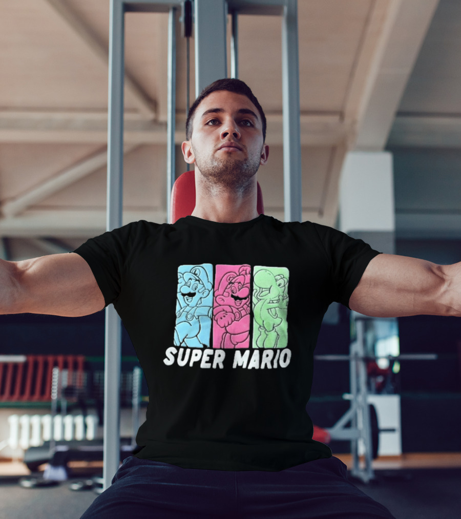 Super Mario Luigi Yoshi Characters Colorful Panels T-Shirt