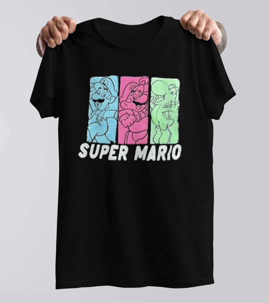 Super Mario Luigi Yoshi Characters Colorful Panels T-Shirt