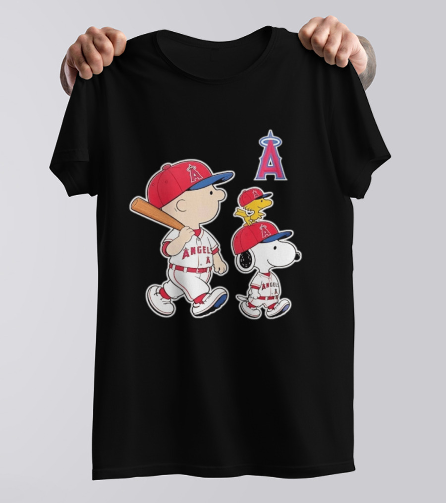 Charlie Brown Snoopy Woodstock Los Angeles Angels Baseball Team T-Shirt