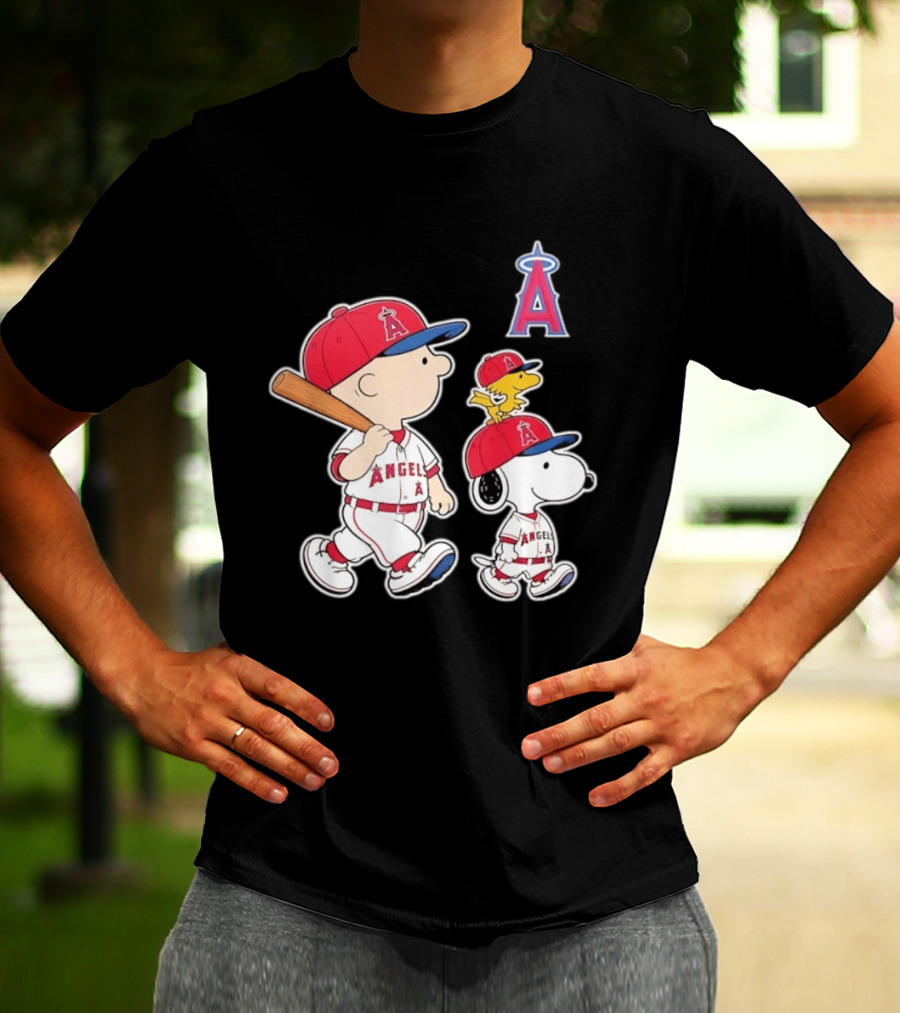 Charlie Brown Snoopy Woodstock Los Angeles Angels Baseball Team T-Shirt