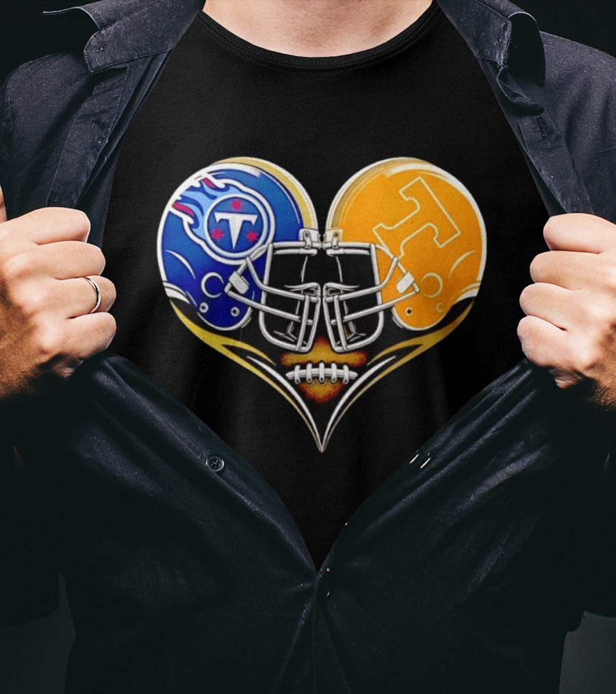 Tennessee Titans Tennessee Volunteers Football Heart Helmet T-Shirt