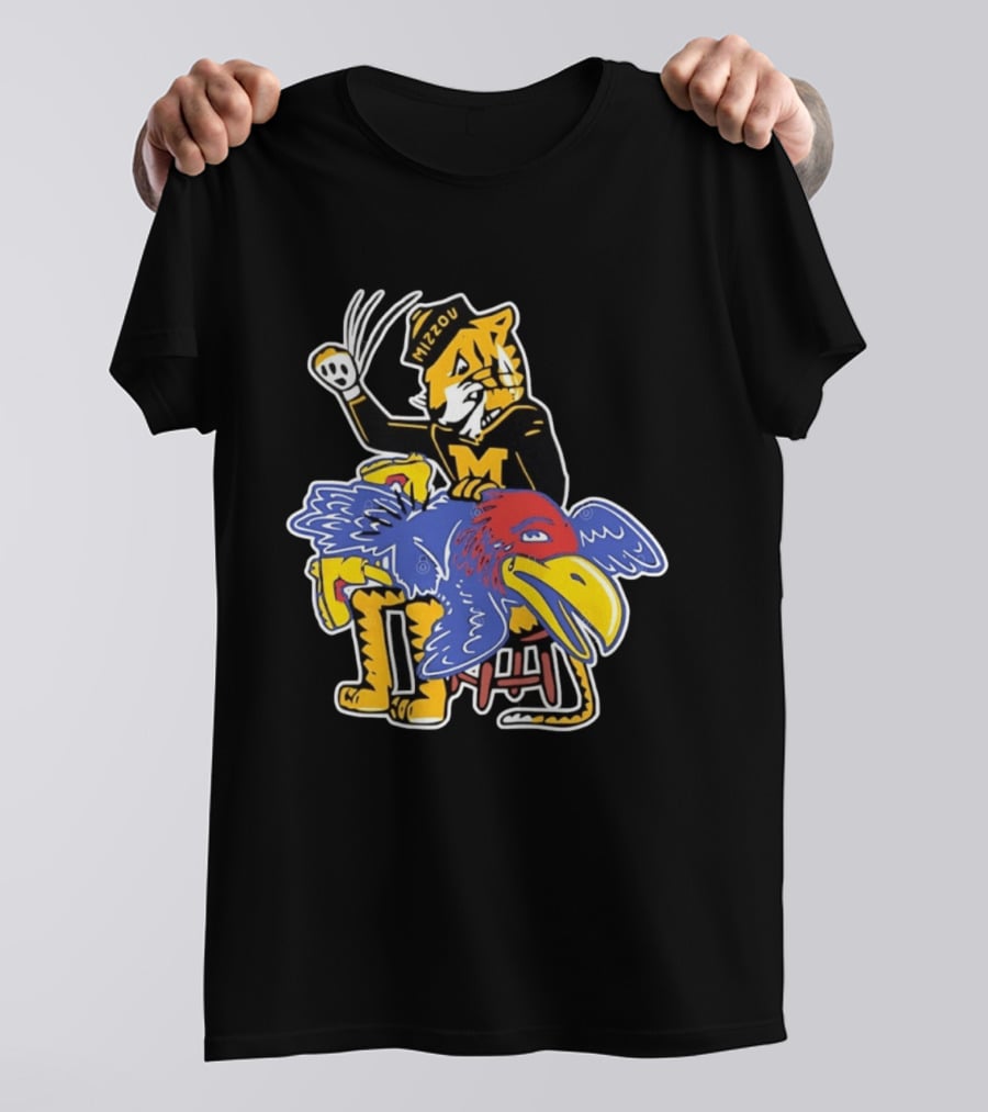 Mizzou Tigers Vs Kansas Jayhawk Rivalry Cartoon T-Shirt