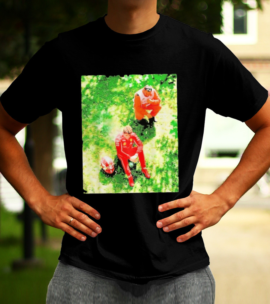 Monza GP Charles Leclerc Helmet On Grass Crash Moment T-Shirt