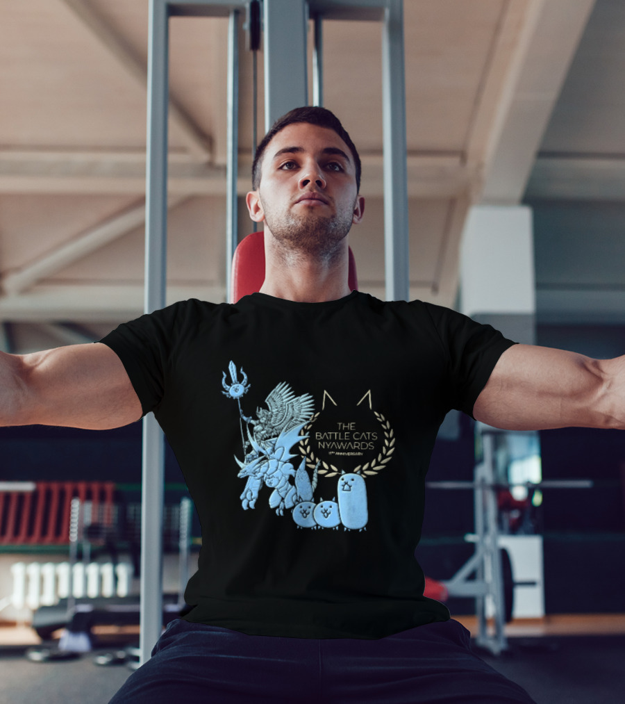 The Battle Cats Nyawards 11th Anniversary Characters Laurel Wreath Line T-Shirt