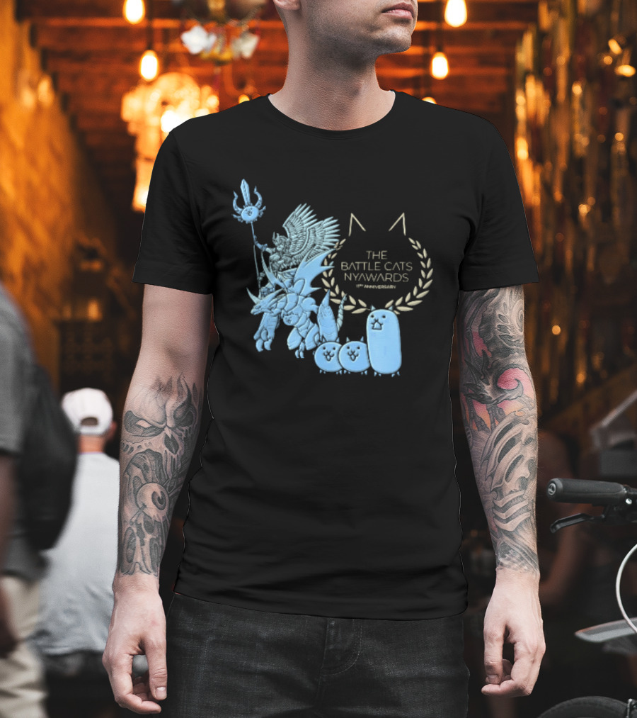 The Battle Cats Nyawards 11th Anniversary Characters Laurel Wreath Line T-Shirt